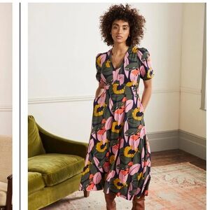 Boden | Dresses | Boden Vneck Jersey Midi Dress In French Navy Abstract  Bloom Multicolor Size | Poshmark